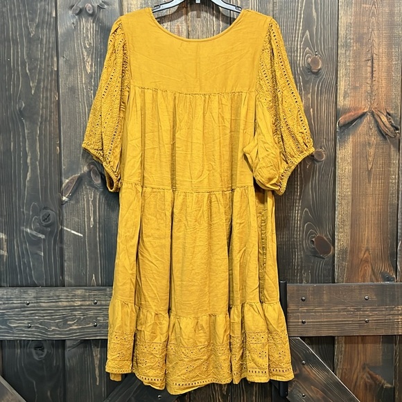 Old Navy Women's Peasant Boho Dress Size 2X Golden Brown Eyelet Ruffle Balloon - Picture 8 of 14